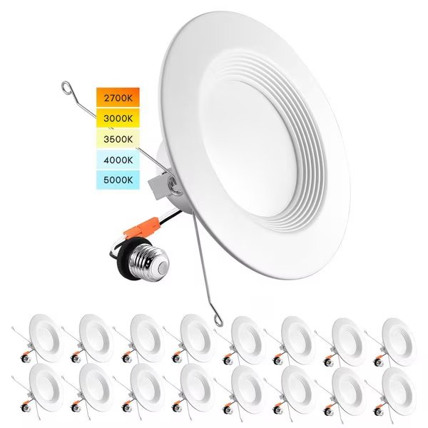 5/6 Inch LED Recessed Can Lights 5 CCT 2700K-5000K 14W (90W Equivalent) 1100LM Dimmable 16-Pack, Luxrite, Mfr#: LR23795-16PK